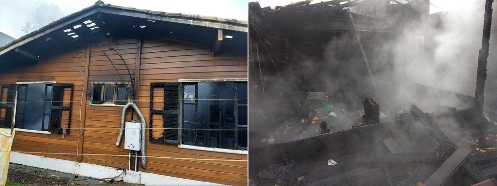 Moradores disseram que viram casa sendo atingida por dois raios em Teresópolis, no RJ — Foto: 16°GBM Teresópolis/Divulgação