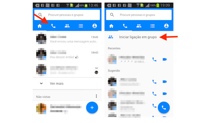 Opção para iniciar uma ligação em grupo no Facebook Messenger para Android (Foto: Reprodução/Marvin Costa)