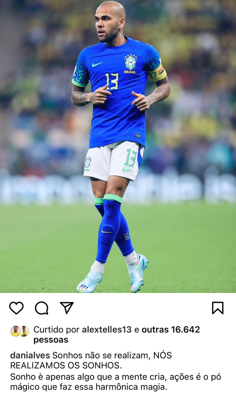 Daniel Alves posta antes das oitavas de final — Foto: Reprodução