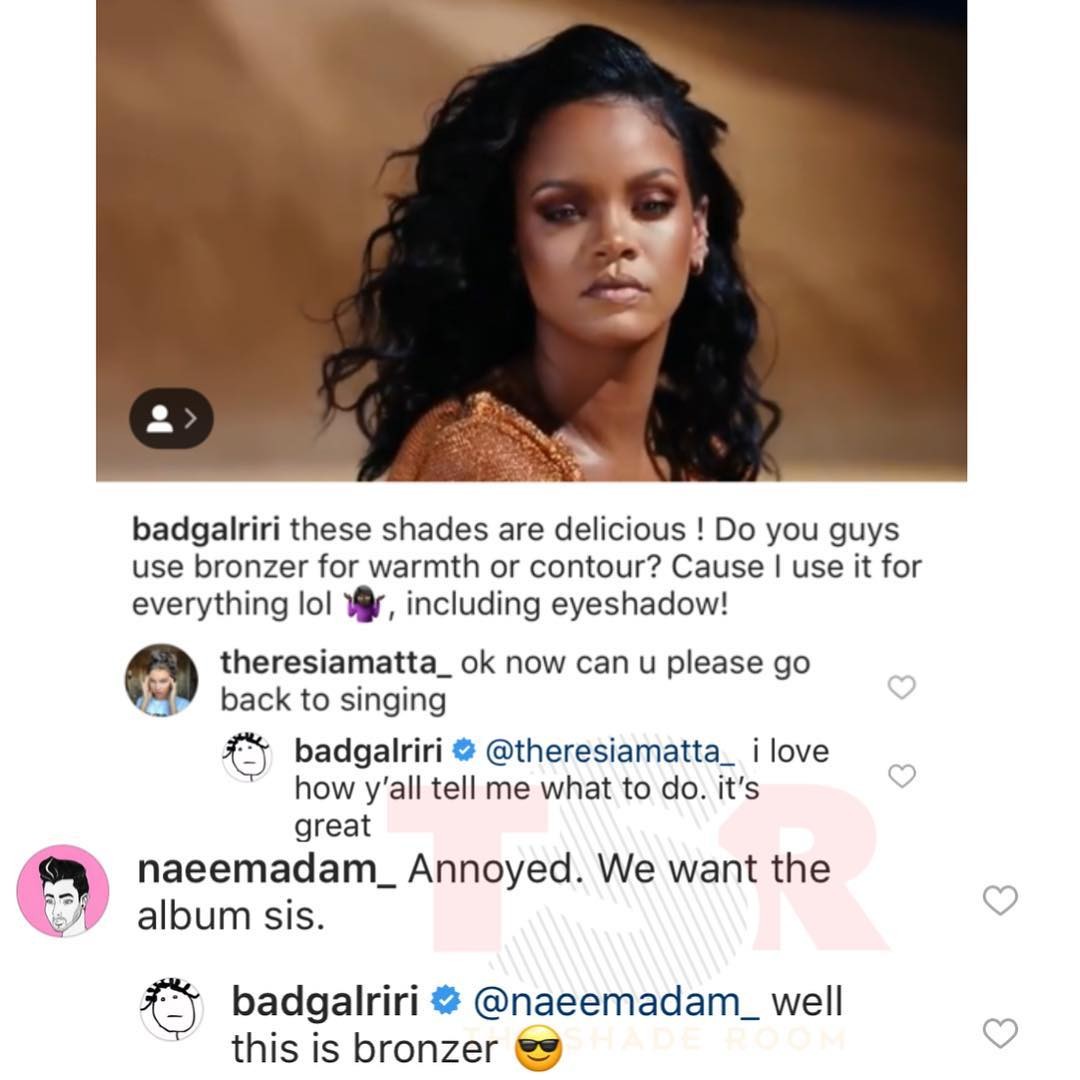 Rihanna rebate fãs que pediram que ela voltasse para a música (Foto: Reprodução / Instagram)