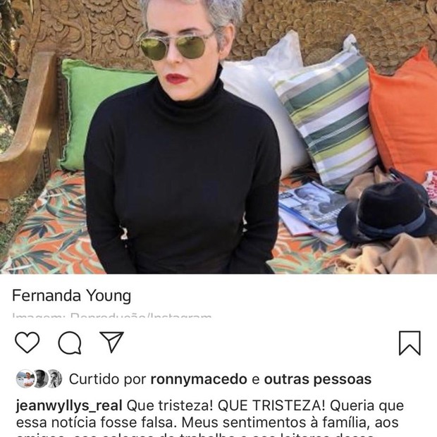 Jean Wyllys lamenta morte de Fernanda Young (Foto: Reprodução/Instagram)