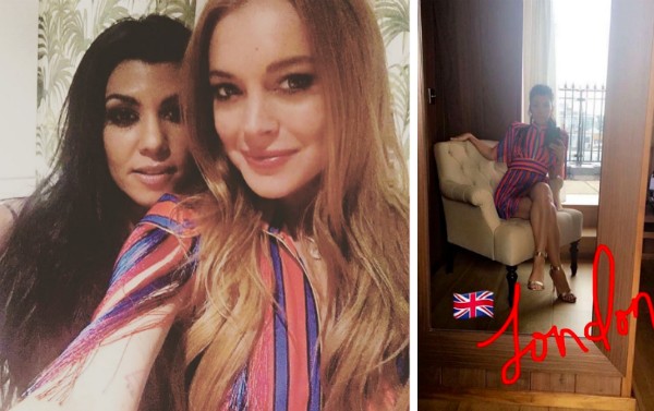 Lindsay Lohan e Kourtney Kardashian com os vestidos iguais (Foto: Instagram)