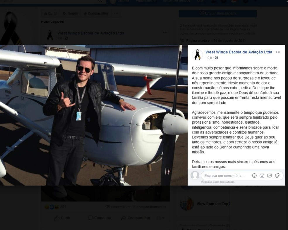 Magnus Padilha pilotava o avião; ele morreu — Foto: Reprodução/Facebook