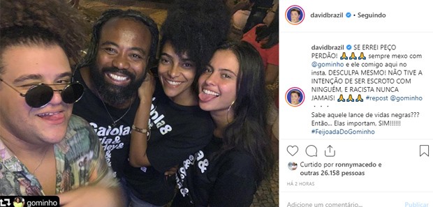 David Brazil se desculpa após comentário que gerou controvérsia no Instagram de Gominho (Foto: Reprodução/Instagram)