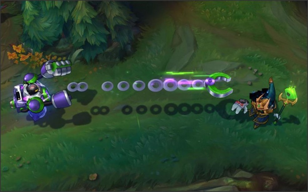 Blitzcrank possui um dos melhores engage do jogo ao usar seu rápido 'puxão' — Foto: Reprodução/Lolzera
