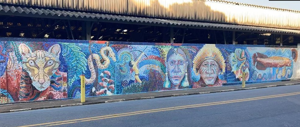 Mosaico de pastilhas desenvolvido pelo artista plástico Elvis da Silva — Foto: Fernando Almeida / g1 Campinas e Região