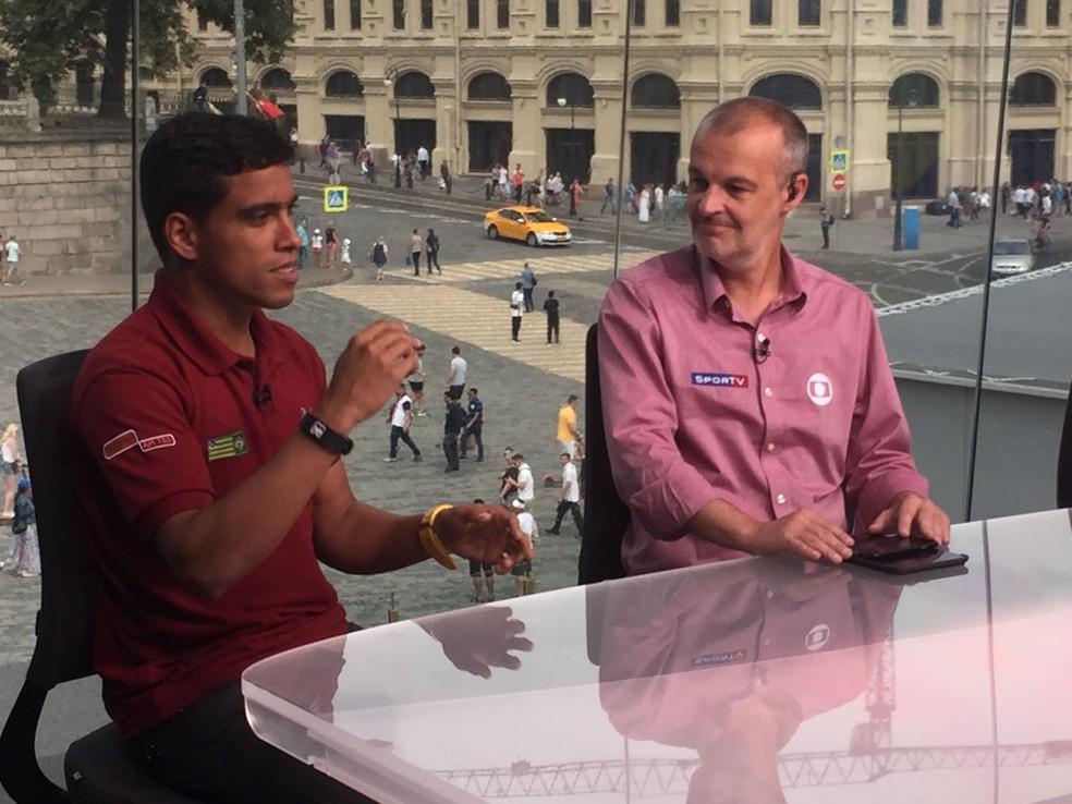 Wendell Lira em participação no Planeta SporTV durante a Copa do Mundo — Foto: Thiago Dias/GloboEsporte.com