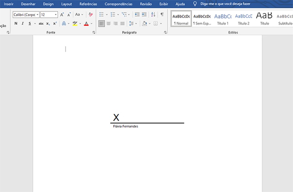 Assinatura online pode ser feita com Word por meio do recurso "Linha de assinatura"  — Foto: Reprodução/Flávia Fernandes 