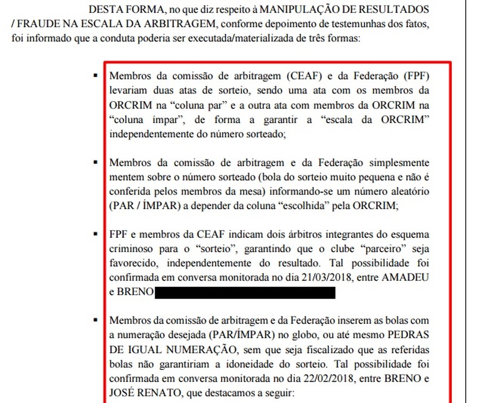 Trecho do relatório, Operação Cartola, arbitragem (Foto: Reprodução / Polícia Civil)