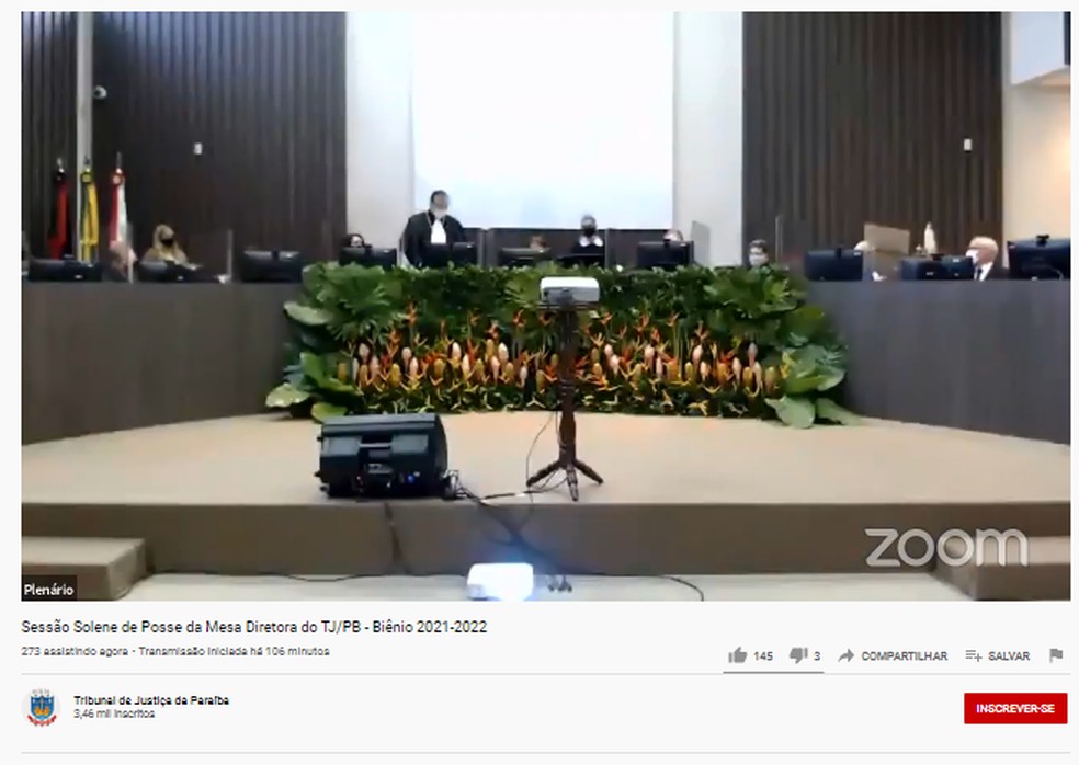 Desembargador Saulo Benevides toma posse como presidente do Tribunal de Justiça da Paraíba — Foto: Tribunal de Justiça da Paraíba/ Youtube/Divulgação