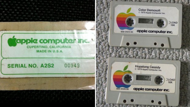Luiz Pellanda não tem mais o seu Apple II, mas manteve a etiqueta que mostra o número serial da máquina e as fitas do computador (Foto: Arquivo Pessoal)