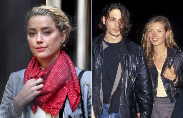 Amber Heard; Kate Moss e Johnny Depp namoraram nos anos 1990 (Foto: Getty Images)