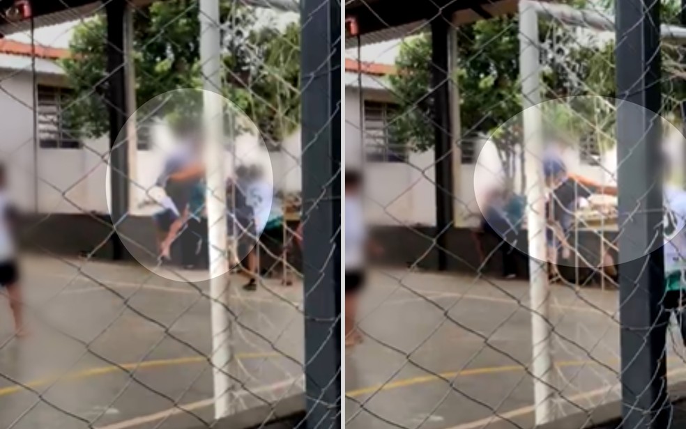 Gravao mostra quando estudante d voadora em colega, que cai no cho e leva socos, em Edia, Gois  Foto: Reproduo/Redes sociais