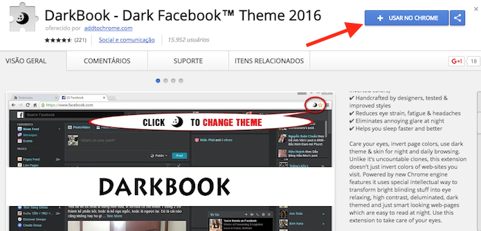Ação para baixar a extensão DarkBook para o Google Chrome (Foto: Reprodução/Marvin Costa)
