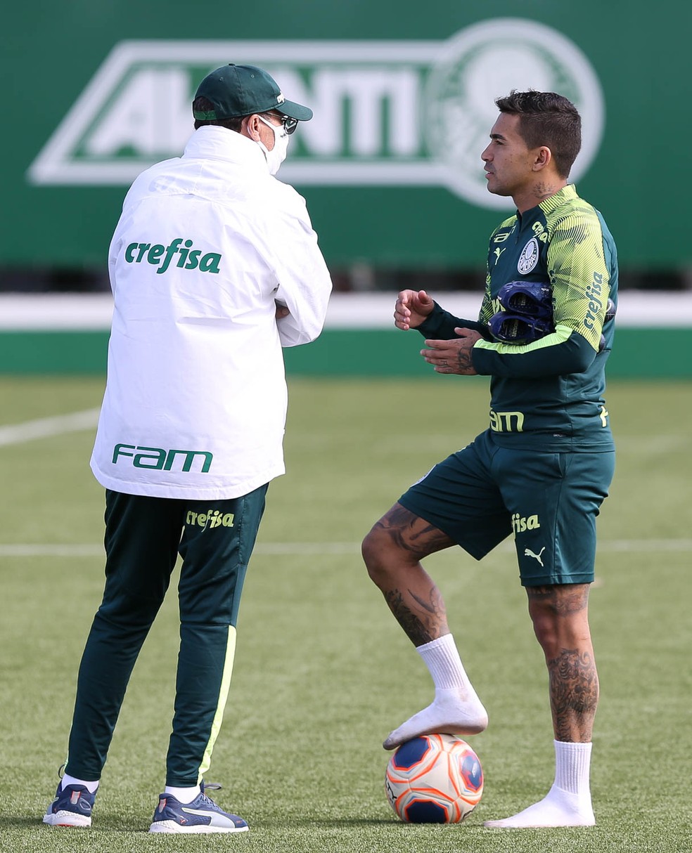 Dudu em conversa com Vanderlei Luxemburgo na Academia do Palmeiras &mdash; Foto: Cesar Greco / Ag. Palmeiras