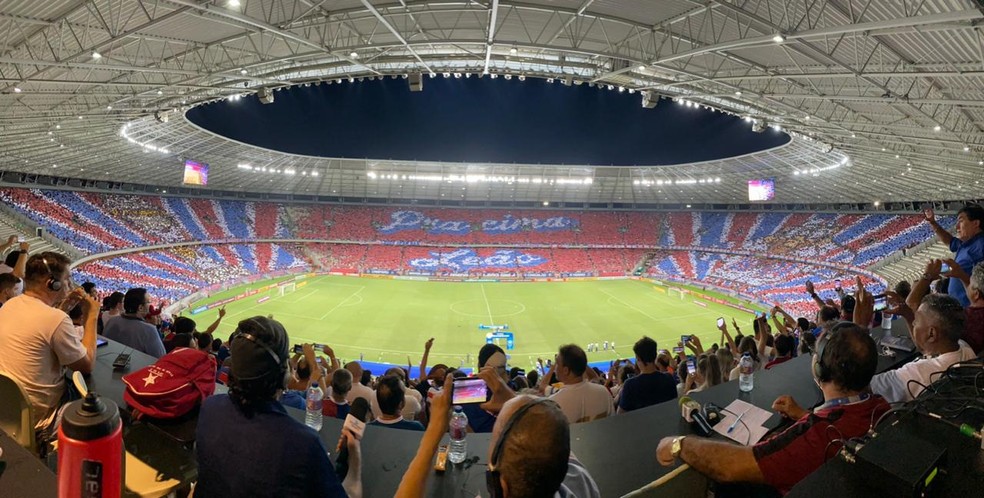 Mosaico torcida do Fortaleza em partida contra Independiente pela Sul-Americana — Foto: Beatriz Carvalho