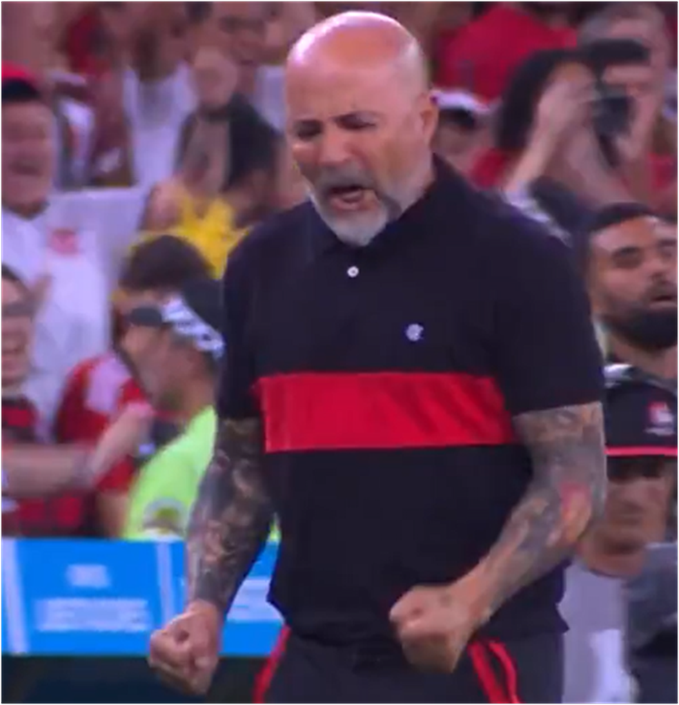 Comemoração de um dos gols do Flamengo: expressão autêntica — Foto: Reprodução/TV