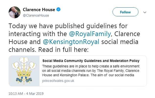 Anúncio sobre novas diretrizes da realeza britânica em relação às redes sociais (Foto: Twitter)