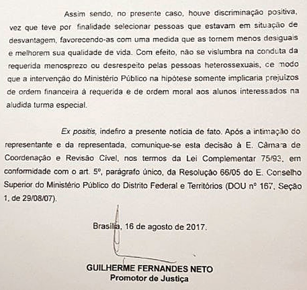 Decisão do Ministério Público do DF sobre denúncia de morador que contesta aula de dança para LGBTIs (Foto: André Barcellos/Arquivo pessoal)