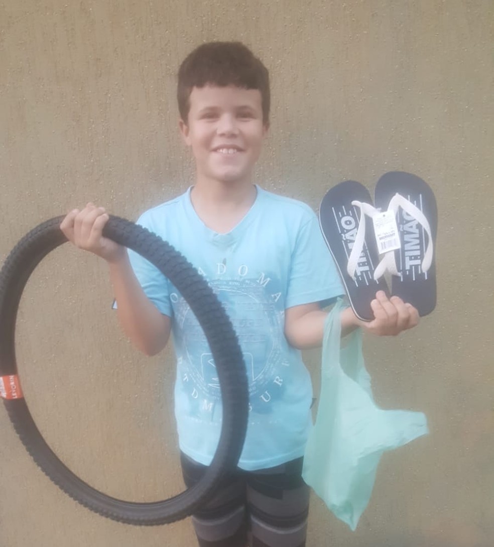 A bicicleta de Nicolas, de Garça, também foi consertada — Foto: Arquivo pessoal