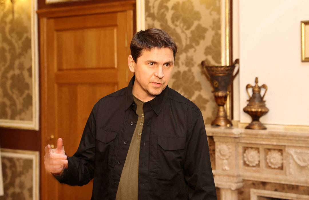 Nergociador ucraniano Mykhailo Podolyak, na região belarussa de Gomel, em fevereiro de 2022