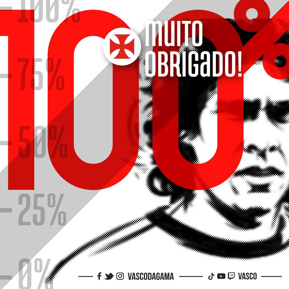 Torcida do Vasco atinge os 100% pedidos para viabilizar estátua de Roberto — Foto: Reprodução
