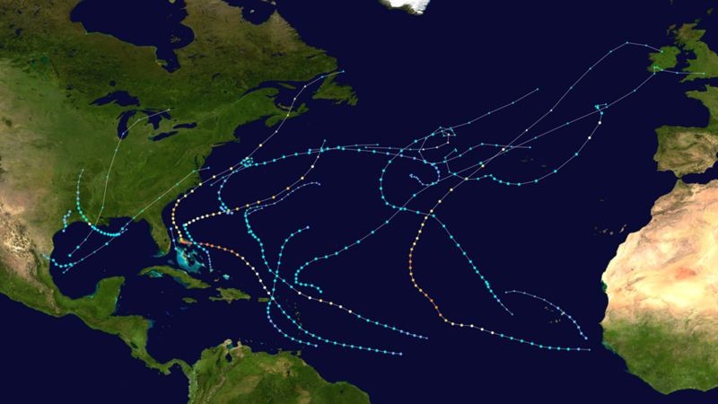 Os furacões que se formaram no Atlântico Norte em 2019 seguiram trajetórias diferentes de acordo com as correntes de ar e outros fenômenos, como os anticiclones, que encontravam em seu caminho (Foto: BBC)