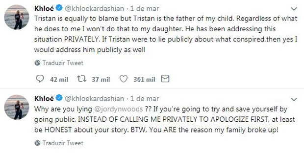 Khloé Kardashian refuta explicações de Jordyn Woods (Foto: Reprodução / Twitter)