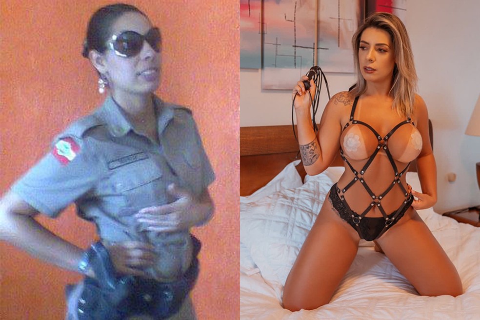 Márcia Carvalho na época de PM e atualmente — Foto: Divulgação