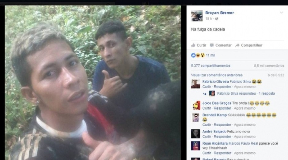 Brayan Bremer fez uma postagem no Facebook após fugir de presídio (Foto: Reprodução)