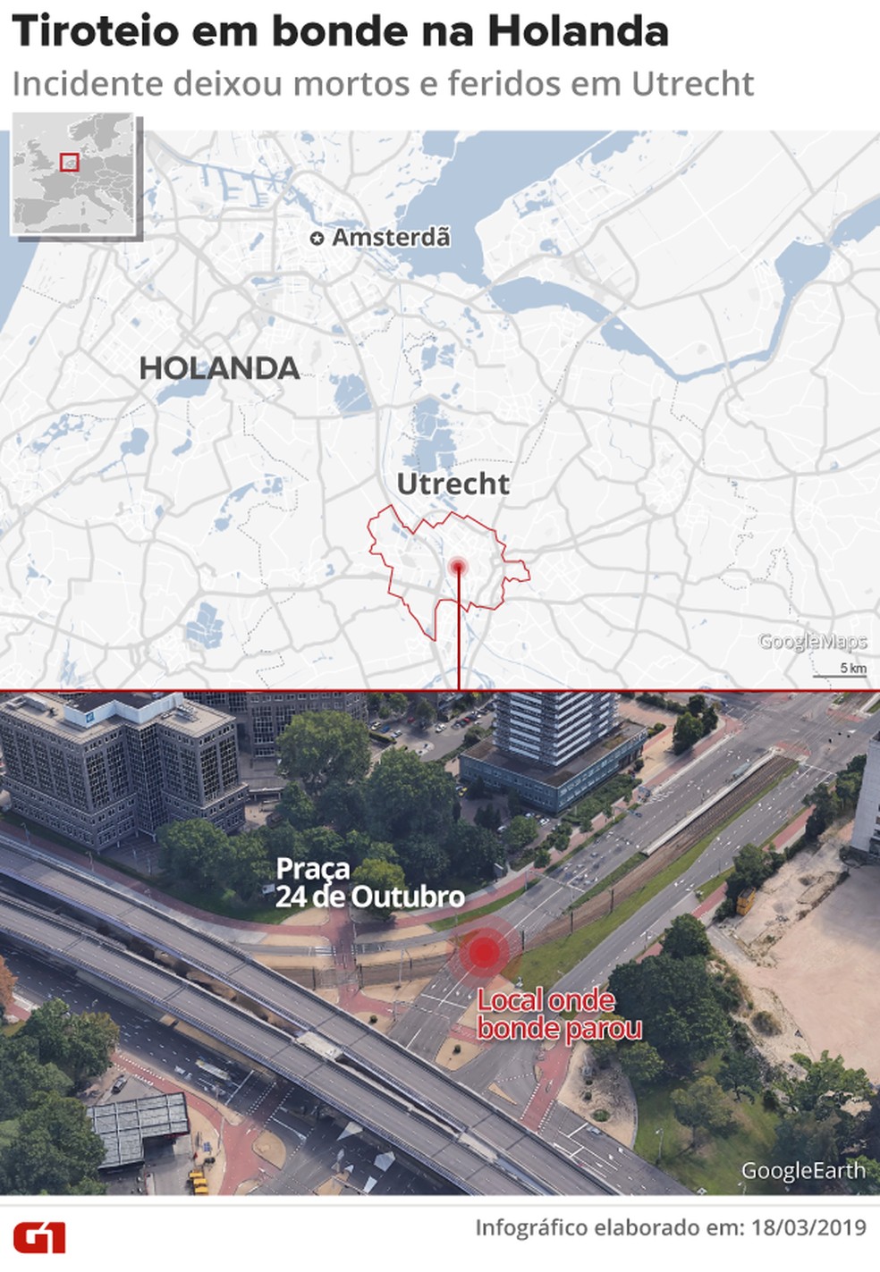 Tiroteio em bonde na Holanda — Foto: Igor Estrella/ G1