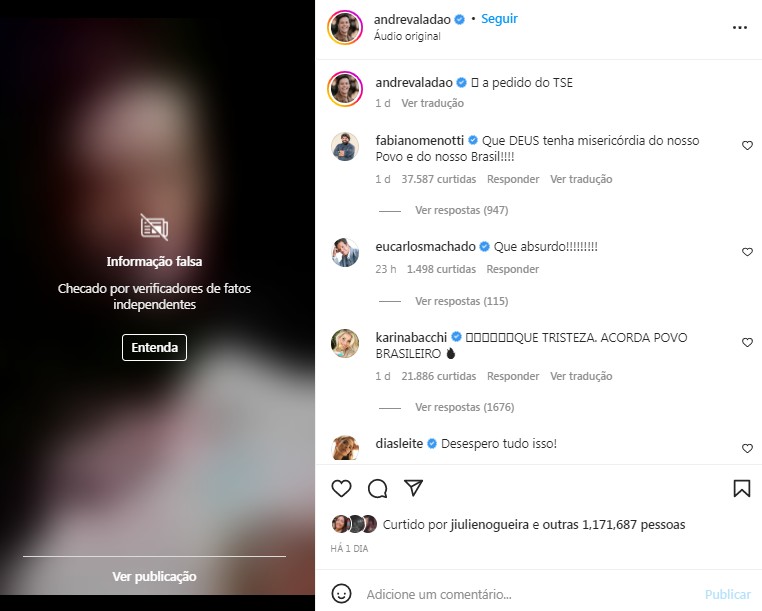 Vídeo no perfil de André Valadão também foi definido como fake news (Foto: Reprodução/Instagram)