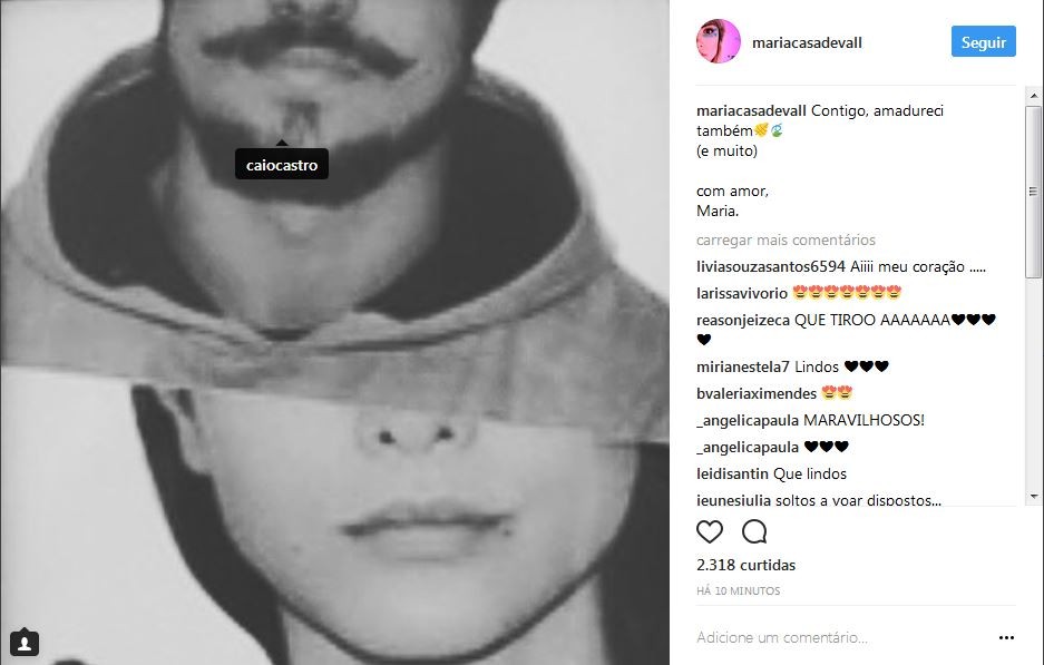 Maria Casadevall posta recado fofo para Caio Castro (Foto: Instagram/Reprodução)