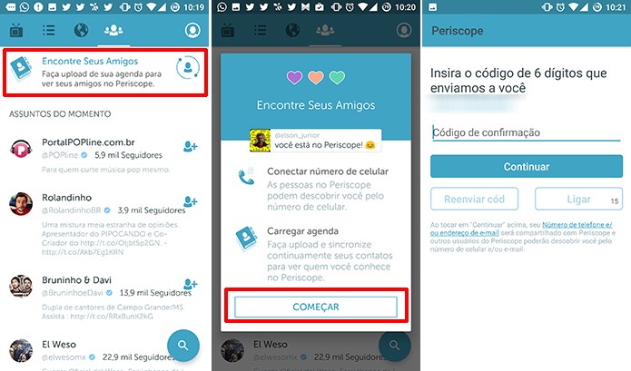 Periscope permite procurar contatos do usuário no Android e iOS (Foto: Reprodução/Elson de Souza)
