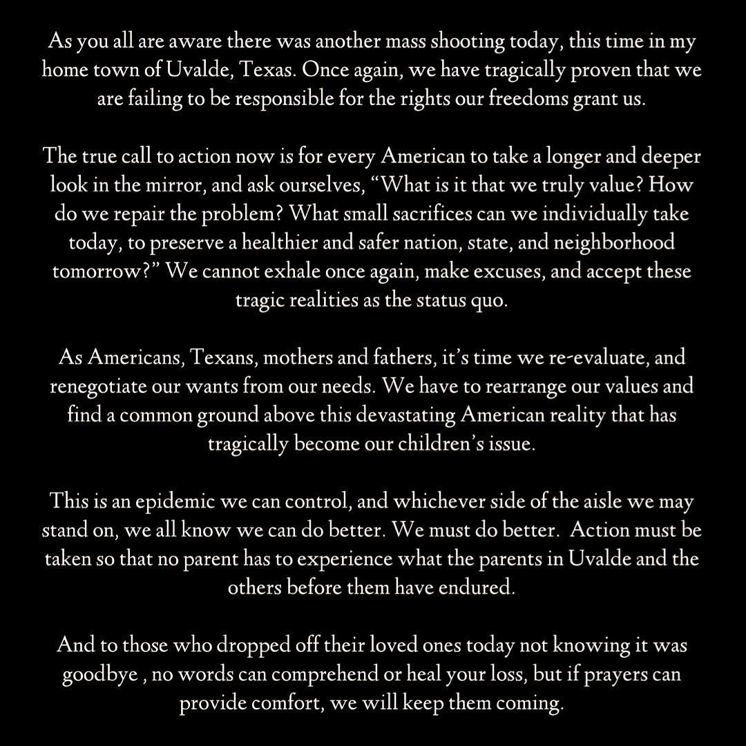 Declaração de Matthew McConaughey sobre massacre em sua cidade natal (Foto: reprodução instagram)