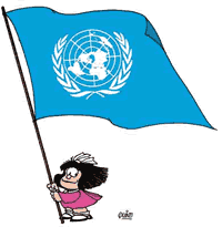 Mafalda com a bandeira da Unicef (Foto: Divulgação)