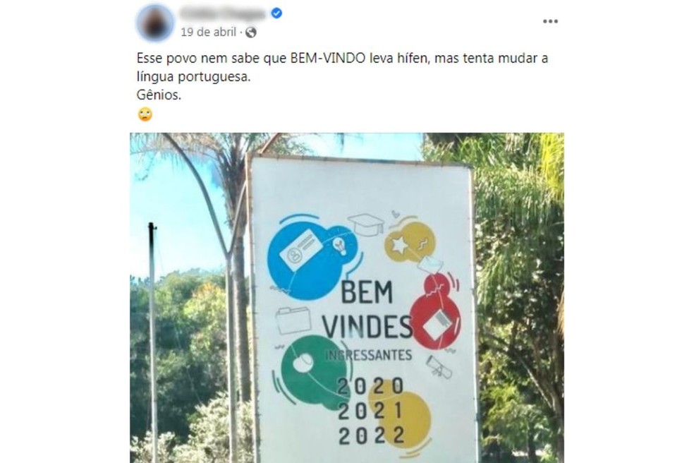 Banner com linguagem neutra exposto em universidade gera polêmica nas redes sociais — Foto: Reprodução/Facebook