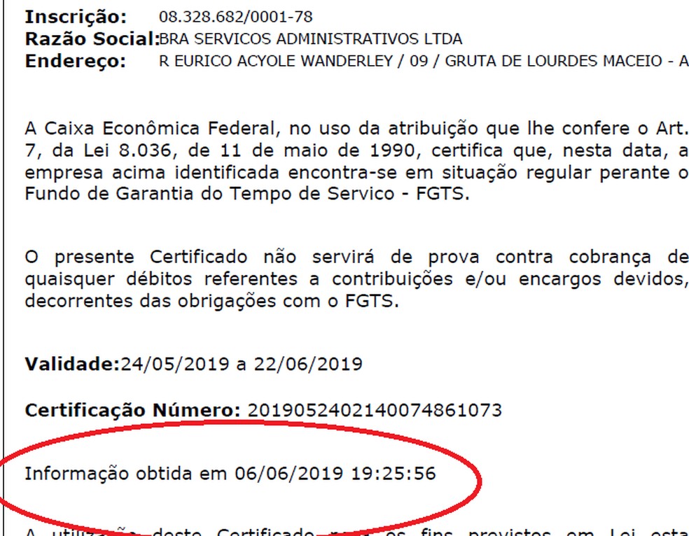 Certidão emitida após o fim do prazo em licitação do GDF — Foto: Reprodução