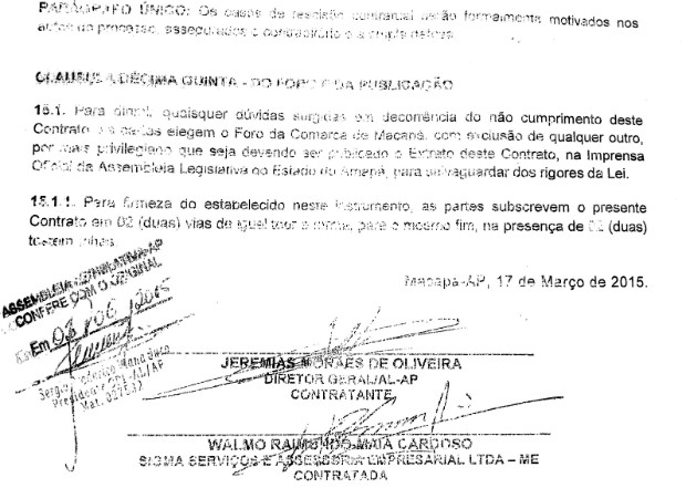 Contrato mostra representante de empresa contratada pela Alap (Foto: Reprodução)