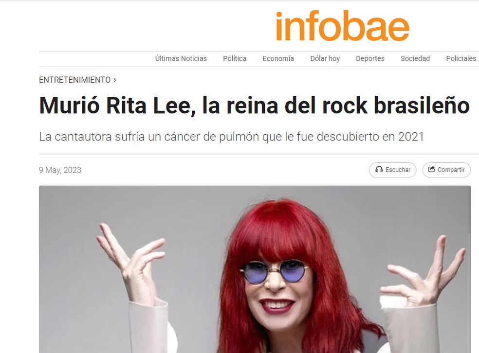 Rita Lee virou manchete em jornais internacionais — Foto: Reprodução