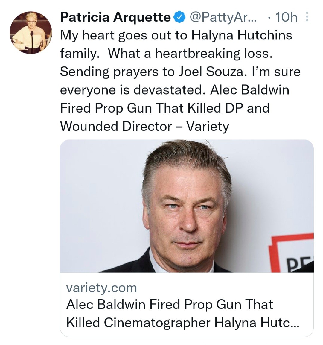 Patricia Arquette comenta morte de Halyna Hutchins (Foto: Reprodução / Twitter)