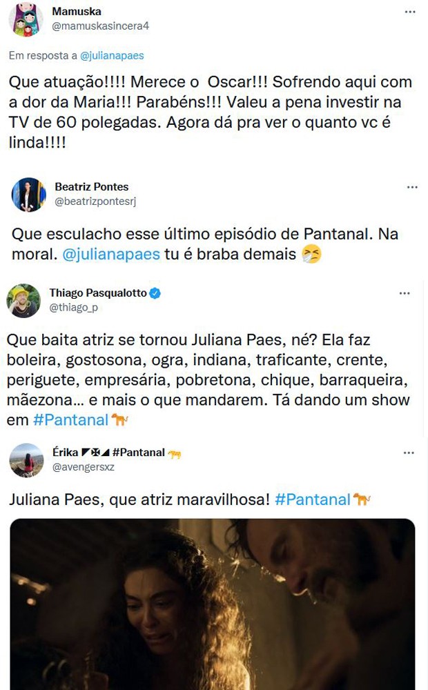 Fãs de Pantanal comentam atuação de Juliana Paes (Foto: Reprodução / Twitter)