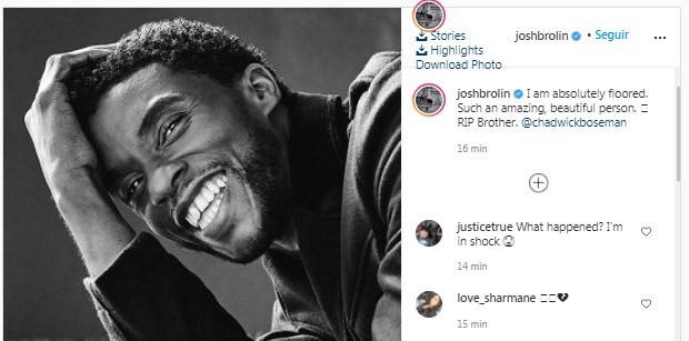 Josh Brolin lamenta morte de Chadwick Boseman (Foto: Reprodução/Instagram)