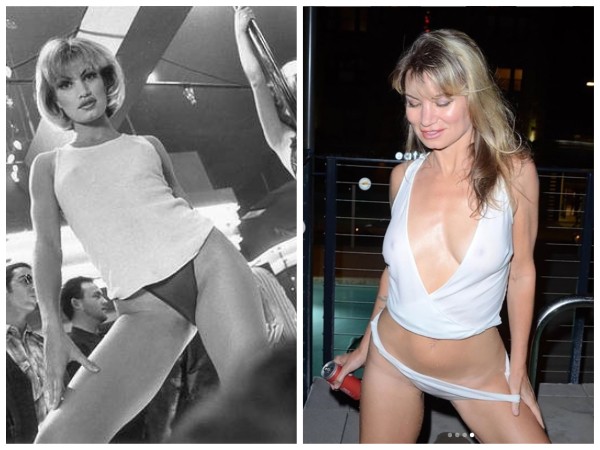 Rena Riffel em 'Showgirls' (1995) e em foto recente nas redes sociais (Foto: Reprodução / Instagram)
