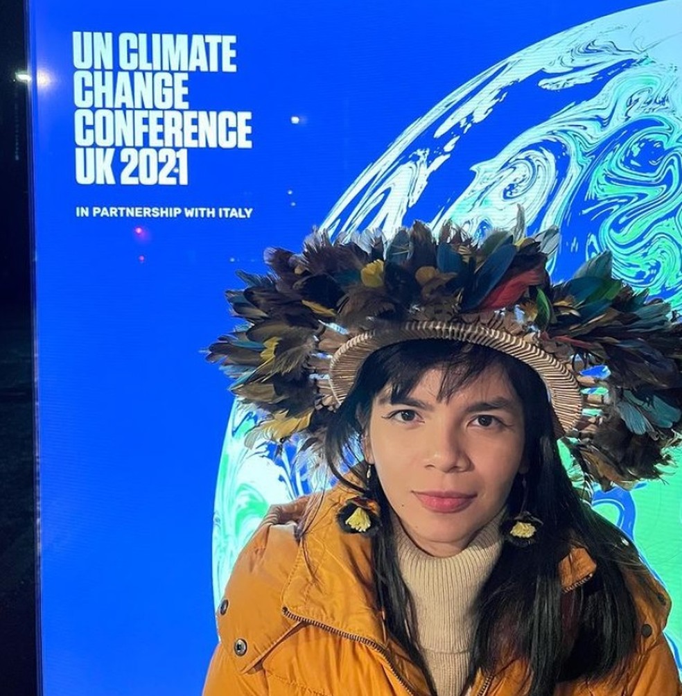 Txai Suruí foi uma das vozes que mais ecoou na COP26 — Foto: Reprodução / Redes sociais