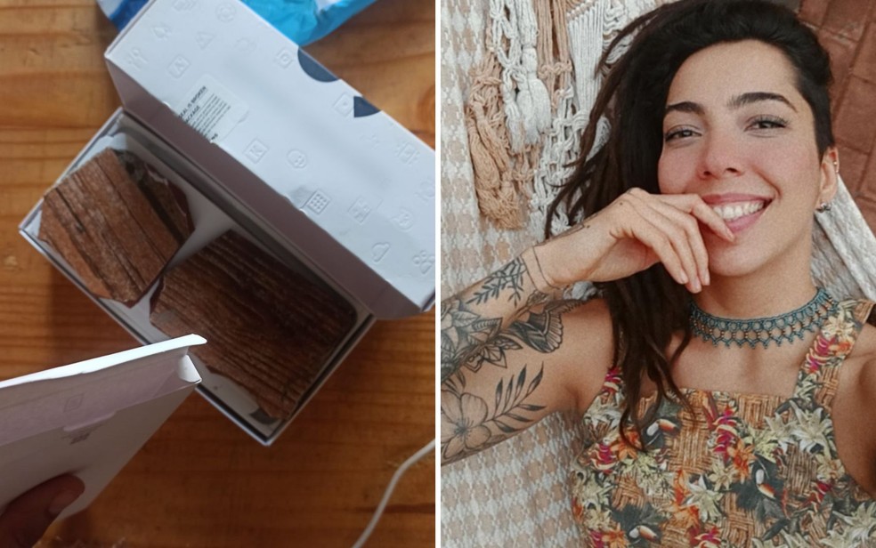 Foto mostra caixa com cerâmica que artista e professora de dança Ludmila Rocha recebeu ao comprar um celular pela internet em Goiânia — Foto: Arquivo Pessoal/Ludmila Rocha