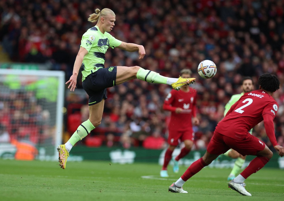 Haaland em Liverpool x Manchester City pela Premier League  Foto: REUTERS/Phil Noble