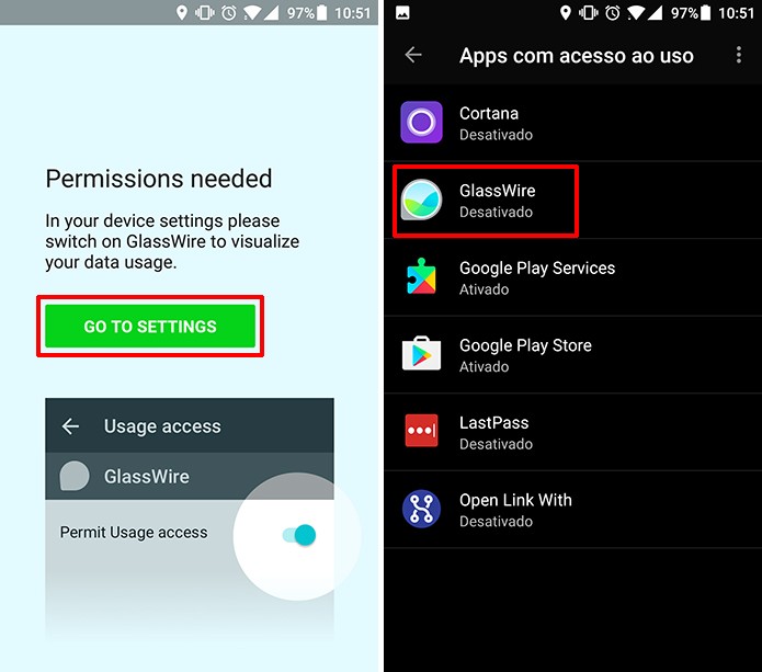 GlassWire precisa que usuário autorize acesso ao uso no Android (Foto: Reprodução/Elson de Souza)
