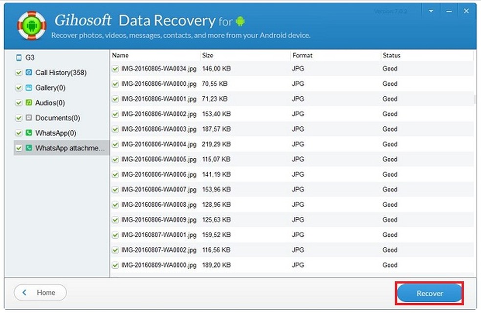 Gihosoft Data Recovery é programa que auxilia na recuperação de dados apagados da memória do celular. — Foto: Reprodução/G1