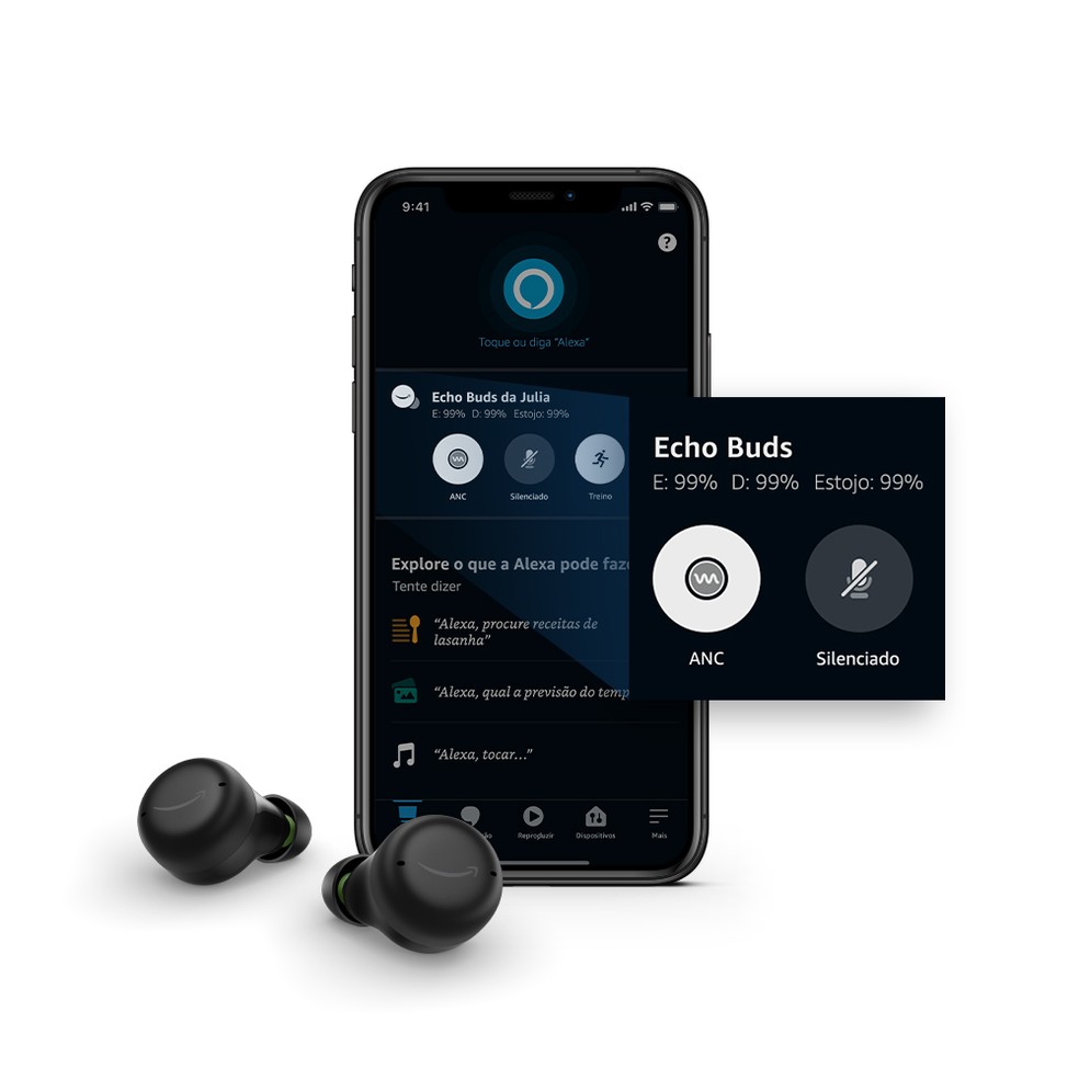 Para ativar Echo Buds, usuários devem ter cadastro no aplicativo Alexa, disponível para Android e iPhone — Foto: Divulgação/Amazon
